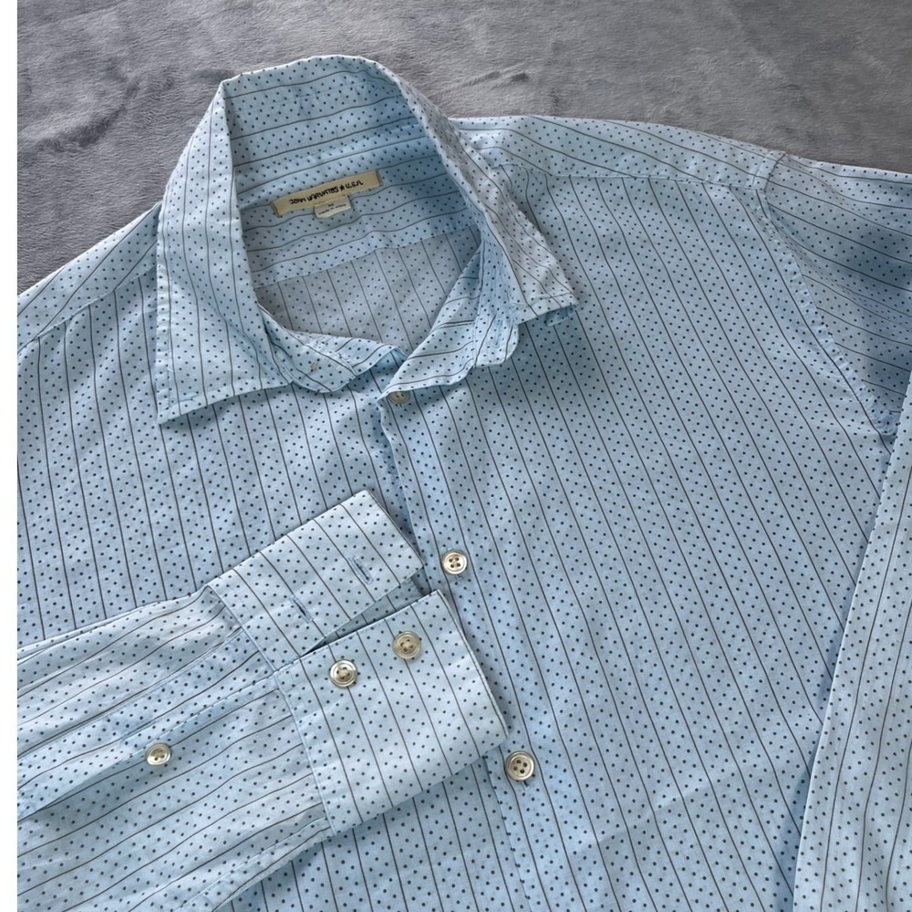 John Varvatos USA Mens Blue Striped Micro Dot Long Sleeve Button Down Shirt M‎